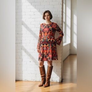 MSK Vibrant Floral Long Bell Sleeve Dress Size Petite Large